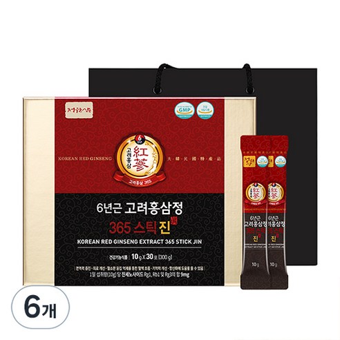 정원삼 6년근 고려홍삼정 365스틱 진 + 쇼핑백, 300g, 6개