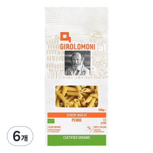 지롤로모니 유기농 파스타 펜네, 500g, 6개