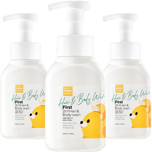 케이맘 베이비 처음 2 in 1 헤어 앤 바디워시, 290ml, 3개