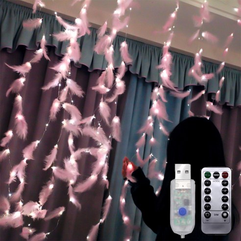 더깔끔 LED 창문 인스풍 실내 장식 깃털, 화이트 보통 USB