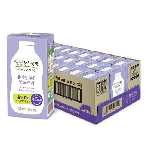 상하목장 유기농 우유 락토프리, 24개, 190ml
