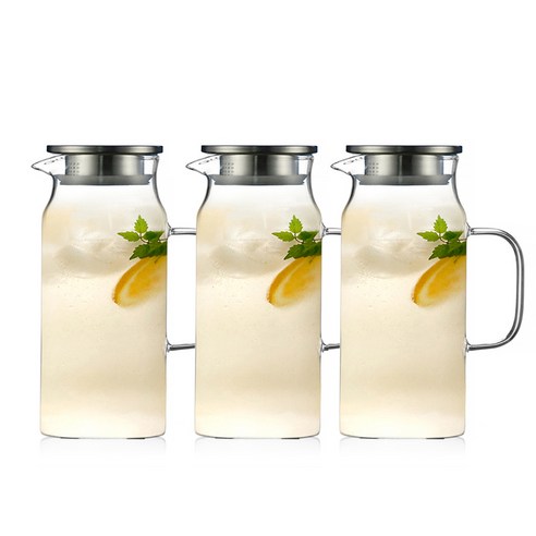 카페로메오 스텐캡 내열유리 냉장고 물병 워터저그 3p, 혼합색상, 1.5L, 3개