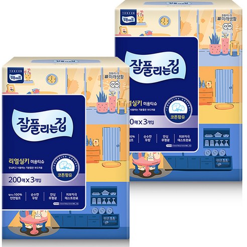 잘풀리는집 리얼 실키 천연펄프 미용티슈, 200매, 6개