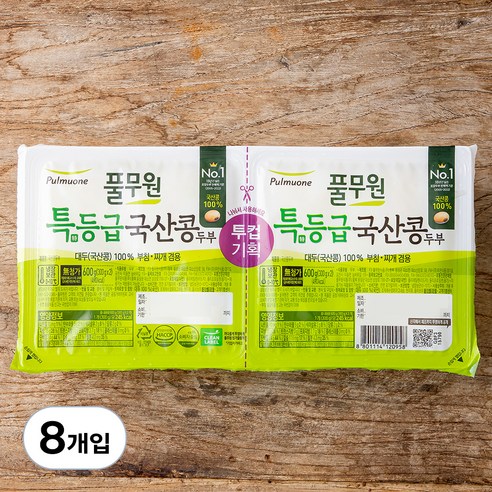 두부  풀무원 특등급 국산콩 두부 부침찌개 겸용, 300g, 8개입