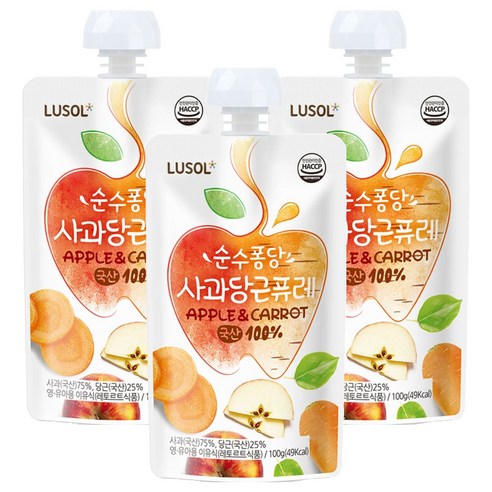 루솔 순수퐁당 퓨레, 혼합맛(사과/당근), 100g, 3개