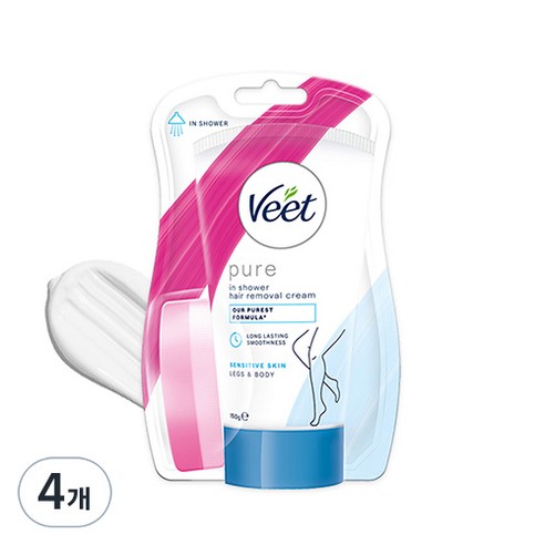 veet 인샤워 제모 크림 민감성 피부용, 150g, 4개