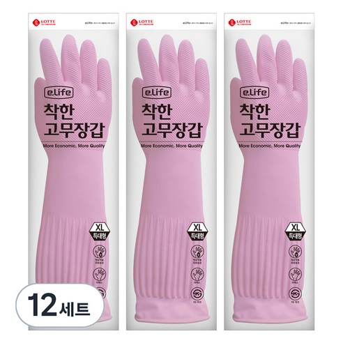 롯데이라이프 착한 고무장갑, 핑크, 특대(XL), 12세트