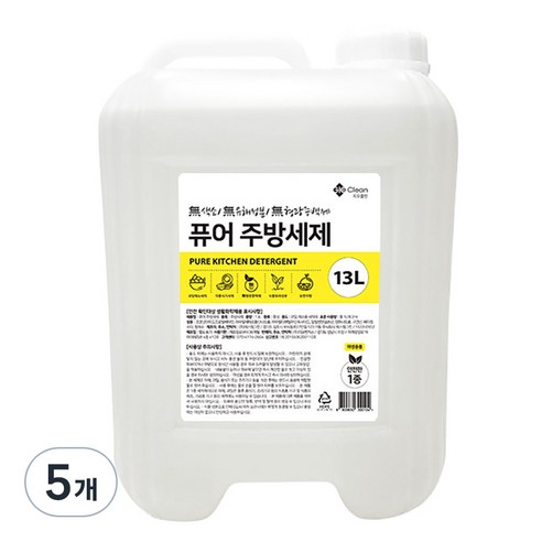 지오클린 퓨어 대용량 주방세제, 5개, 13L