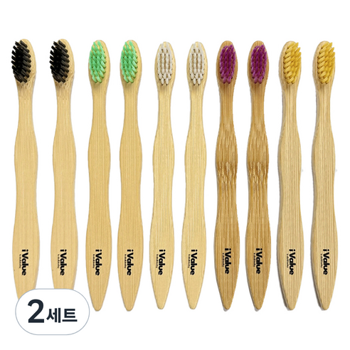 아이벨류 대나무 유아 칫솔, 옐로우, 퍼플, 화이트, 그린, 블랙, 2세트