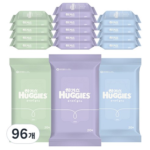 하기스 퓨어 쁘띠 아기물티슈 휴대용 66gsm, 66g, 20매, 96개