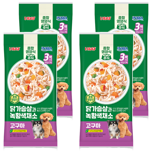 이나바 강아지 닭가슴살과 녹황색채소 파우치 QDR-141, 180g, 4개, 혼합맛(닭가슴살/채소/고구마)