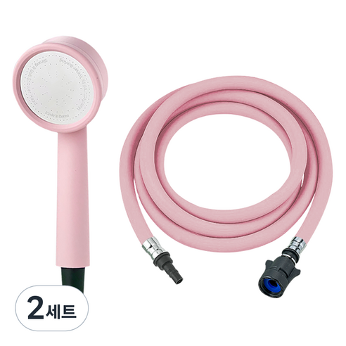 닥터워터 마카롱 원터치 샤워 헤드 + 호스 2m 세트, 2개, PINK