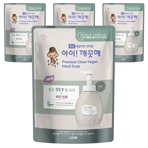 아이깨끗해 프리미엄 클린 비건 폼 핸드솝 무향 리필, 400ml, 4개