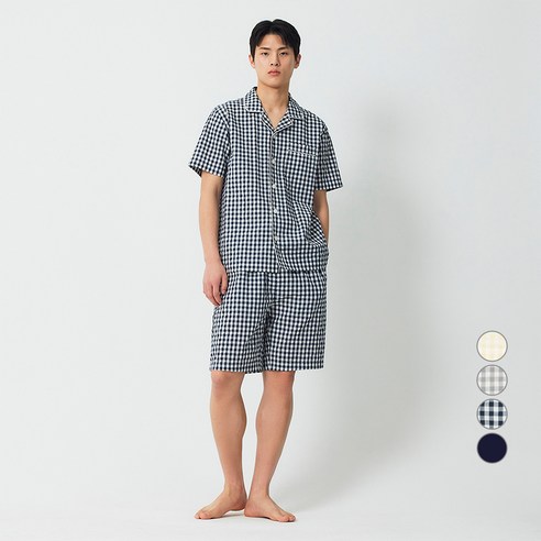 JAJU 남성용 냉감 통기성 코튼 시어서커 5부 파자마 세트: 여름밤의 청량한 휴식을 선사하다 자주잠옷