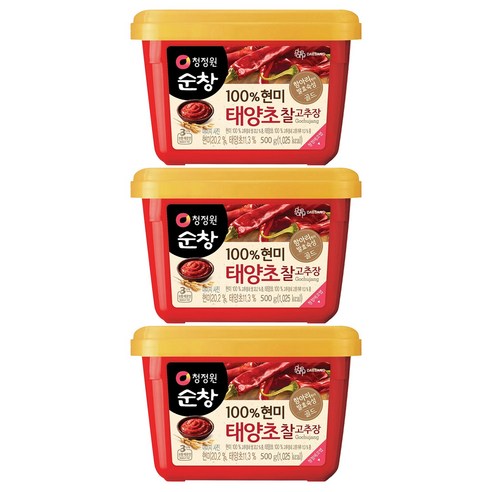 청정원순창 100% 현미 태양초 찰고추장, 500g, 3개