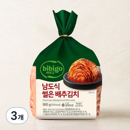 비비고 남도식 썰은 배추김치, 900g, 3개