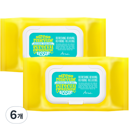 아리얼 스트레스 릴리빙 퓨어풀 클렌징 티슈, 80매입, 6개
