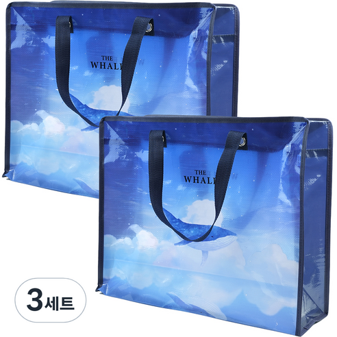 핑크풋 7000 고래 타포린 쇼핑백 2p 세트, 혼합색상, 3세트