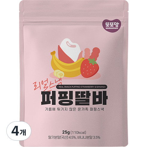또또맘 유아용 리얼 퍼핑딸바 퍼핑스낵 25g, 4개, 딸기 + 바나나 혼합맛
