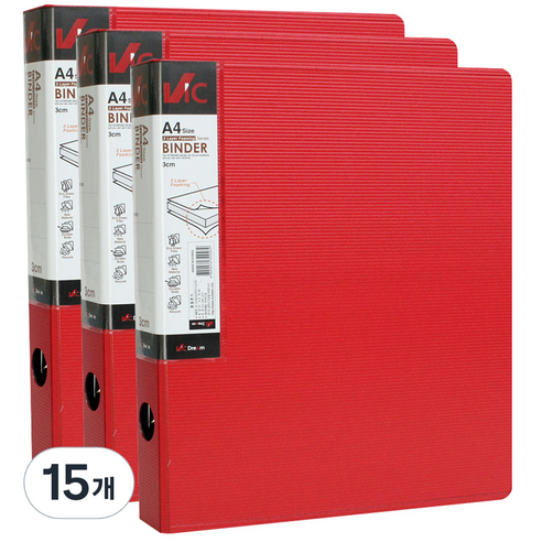 VIC 신소재 D링 바인더 3cm 3공, 적색, 15개