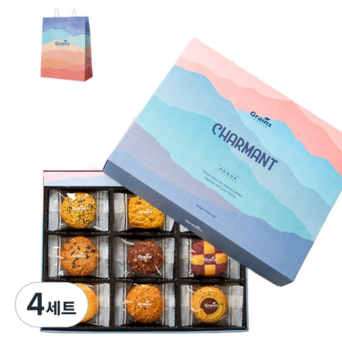 그래인스쿠키 샤르망 쿠키 9종 x 4p + 쇼핑백 세트, 4세트
