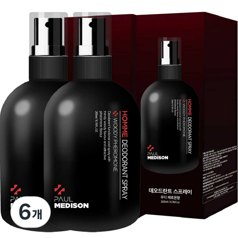 폴메디슨 옴므 데오드란트 스프레이 우디 페로몬향, 200ml, 6개