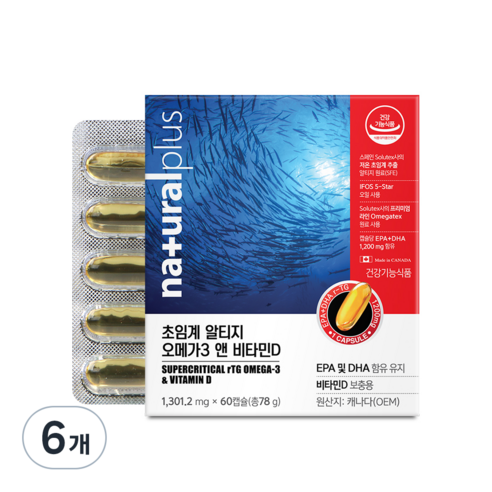 내츄럴플러스 초임계 알티지 오메가3 비타민D, 60정, 6개