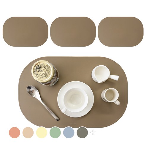 로야 라운드 실리콘 식탁매트 4p, 피넛커피, 435 x 285 mm
