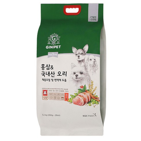 지니펫 더 홀리스틱 홍삼&국내산 오리 강아지사료, 1개, 5.2kg