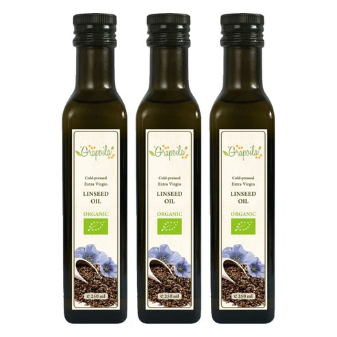 그라포일라 유기농 냉압착 엑스트라버진 아마씨유, 3개, 250ml
