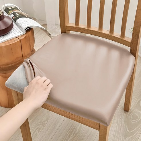 러빙랩 PU 방수 방석 식탁 의자커버, 카키, 2개