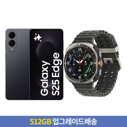 [256GB → 512GB 업그레이드] 삼성전자 갤럭시 S25 Edge 자급제 SM-S937N + 갤럭시 워치 울트라 47mm LTE, 티타늄 제트블랙, 256GB, 워치 울트라 티타늄 실버