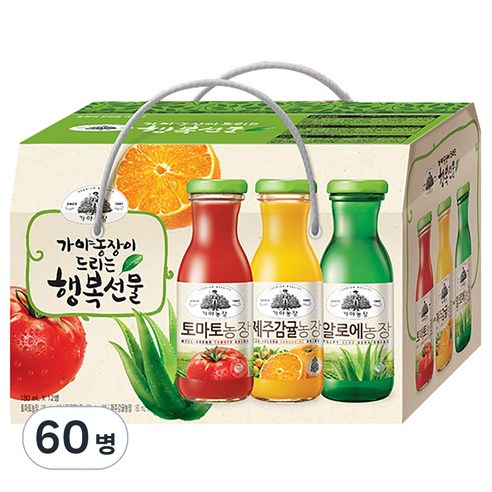 가야농장 행복음료 3종 선물세트, 180ml, 60병