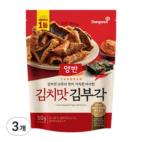 양반 김치맛 김부각, 50g, 3개