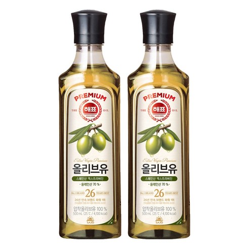 해표 압착 올리브유, 500ml, 2개