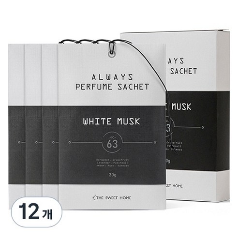 더스윗홈 올웨이즈 퍼퓸사쉐 옷장방향제, 20g, 12개, 화이트 머스크