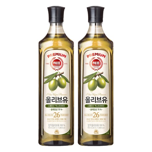 해표 압착 올리브유, 900ml, 2개
