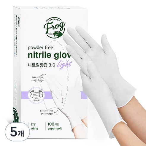 프로그 니트릴장갑 3.0, 화이트, 중(M), 5개