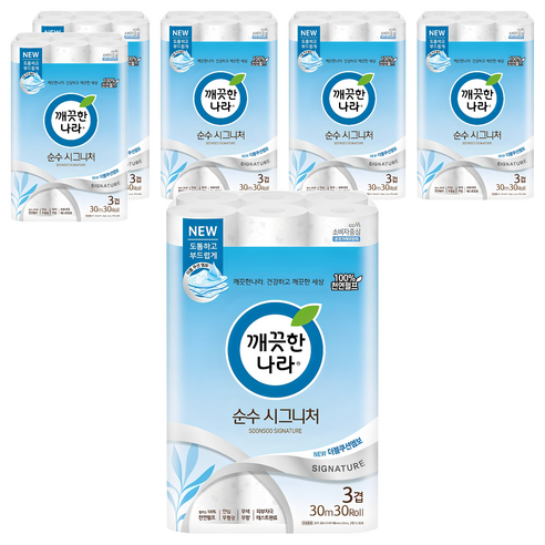 깨끗한나라 순수 시그니처 천연펄프 3겹 고급롤화장지, 30m, 30개입, 6개