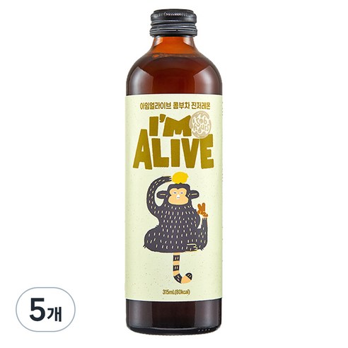 아임얼라이브 콤부차 유리병 진저레몬, 315ml, 5개