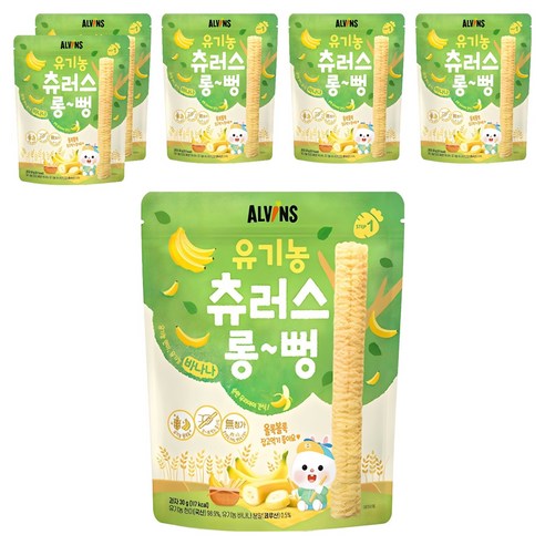 엘빈즈 유아용 츄러스 롱뻥 STEP1, 바나나맛, 6개