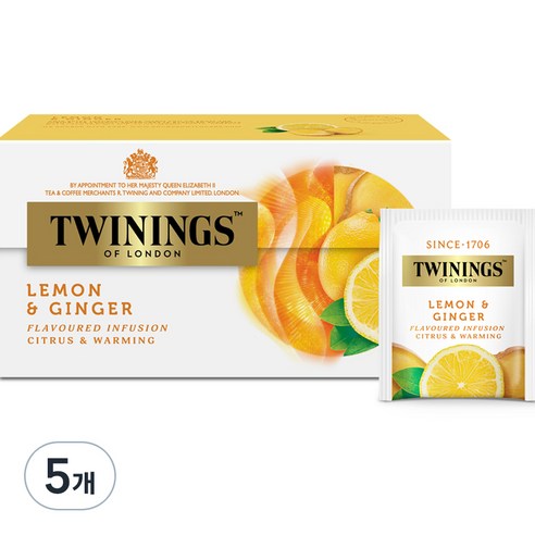 트와이닝 레몬 앤 진저 티백 허브차, 1.5g, 25개입, 5개