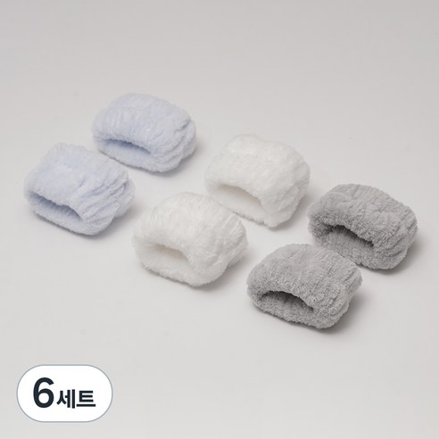 쿠캐치 부드럽고 깔끔한 세안 손목밴드, 6세트, 블루, 그레이, 화이트