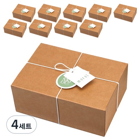 인디케이 패키지 상자 중 10p + 완충재 10p + 왁스끈 + 스티커 2종 x 10p + 텍 2종 x 10p 세트, 크라프트(상자), 4세트
