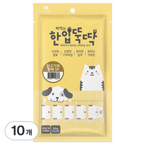 고양이 짜먹는 한입뚝딱 간식 12g x 5p, 닭고기 + 황태 혼합맛, 60g, 10개