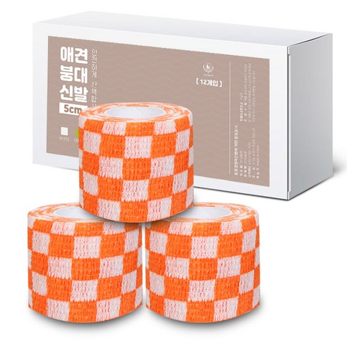 딩동펫 자가접착 애견 붕대신발, 체크오렌지, 12개