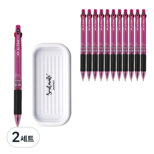 자바펜 제트3볼 펜 0.38mm 12p + 펜트레이 세트, 퍼플(볼펜), 랜덤발송(펜트레이), 2세트