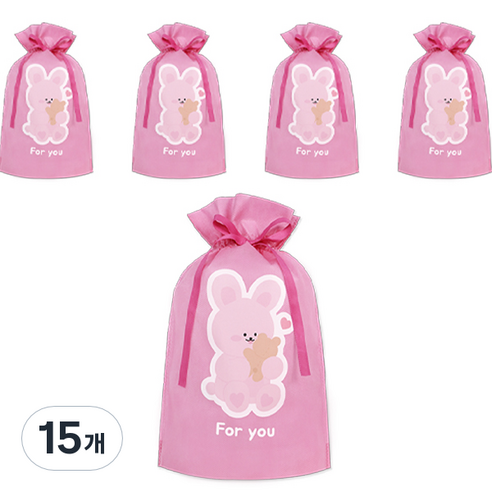 도나앤데코 토끼와 곰돌이의 인형 선물 포장 부직포백 22 x 32 cm, 2호(003 핑크 토끼), 15개