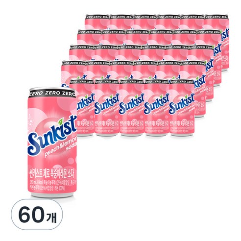 썬키스트 제로 복숭아레몬 소다, 190ml, 60개