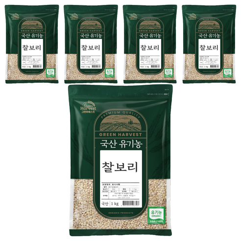그린하베스트 국산 유기농 찰보리, 1kg, 5개